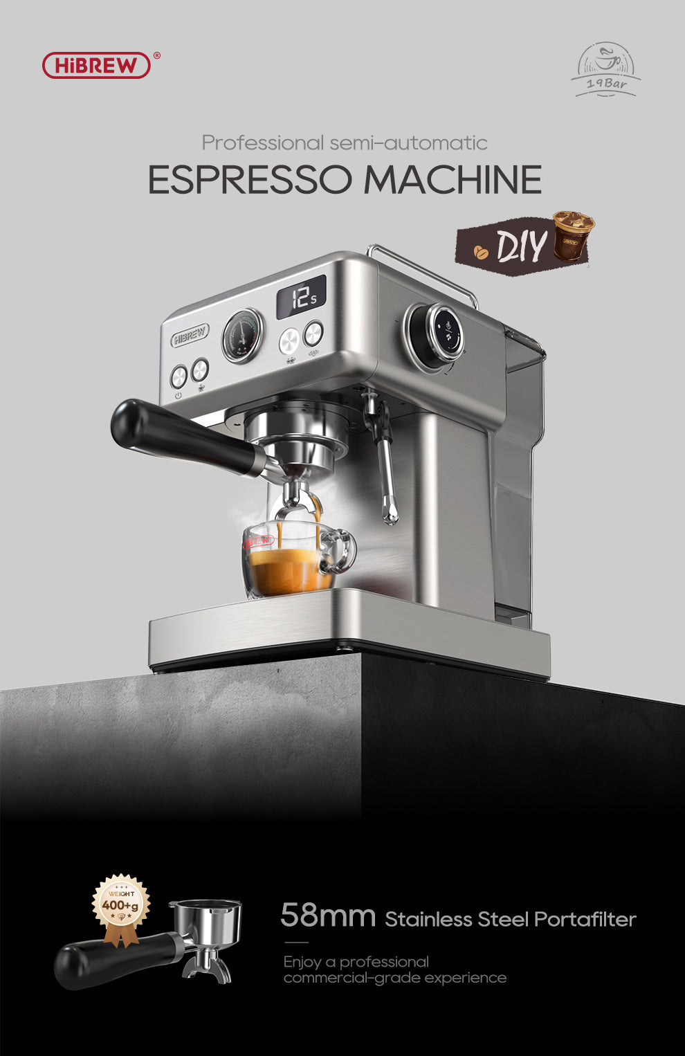 HiBREW H10A Semi-Automatic Espresso Machine
